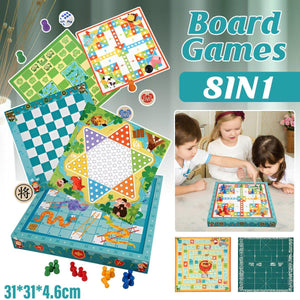 8-in-1 Board Game Set Chess Games Board Toy Backgammon Checkers Snakes Ladders