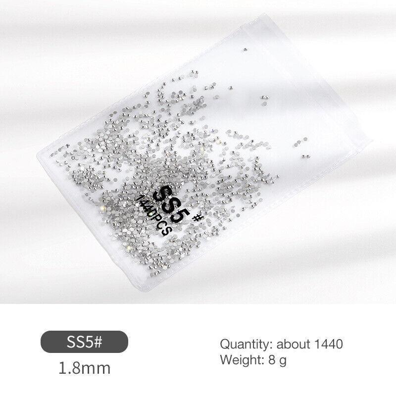 1440Pcs Glitter Rhinestones Crystal Flat Clear Bottom Glass Nail Art Nail Drill - Clear Crystal SS4