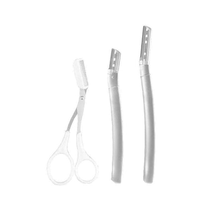 3Pcs Eyebrow Razor Set Facial Hair Remover Dermaplaning Shaving Tool Kit - Clear eyebrow*2+ Scissor comb