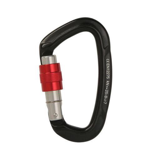 25KN Screwgate Locking Rock Climbing Carabiner Clip Aluminum D Ring Hook Buckle - Black - Factory Direct Shop