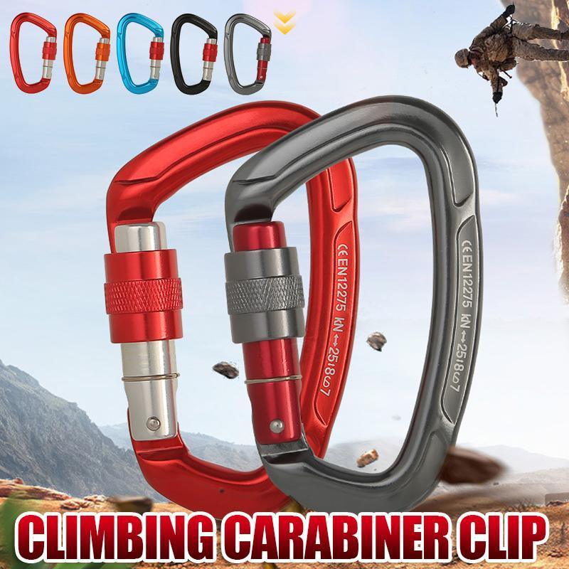 25KN Screwgate Locking Rock Climbing Carabiner Clip Aluminum D Ring Hook Buckle - Red - Factory Direct Shop
