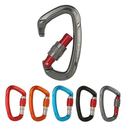 25KN Screwgate Locking Rock Climbing Carabiner Clip Aluminum D Ring Hook Buckle - Red - Factory Direct Shop