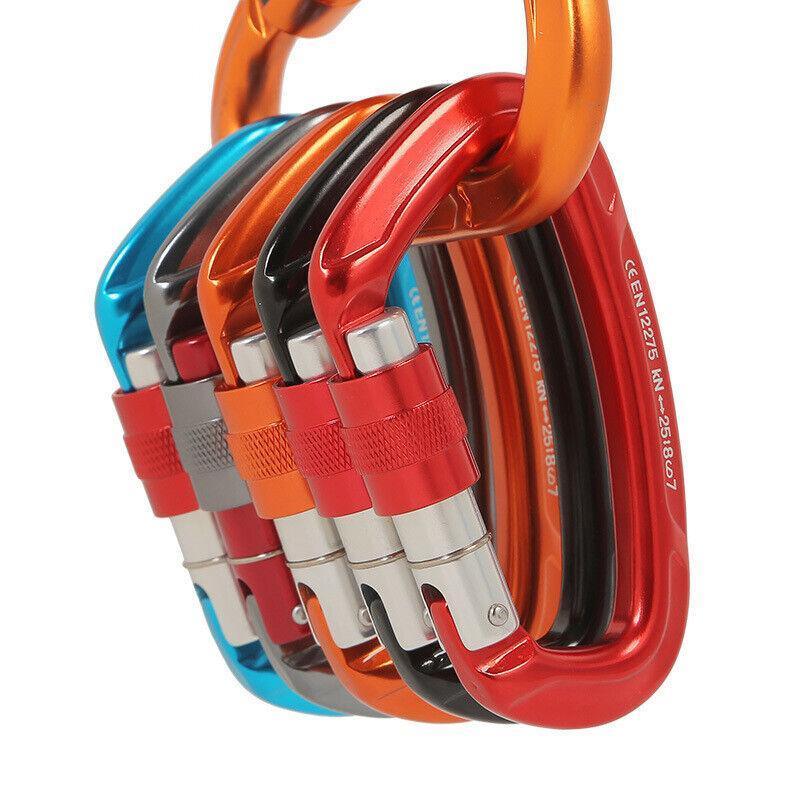 25KN Screwgate Locking Rock Climbing Carabiner Clip Aluminum D Ring Hook Buckle - Red - Factory Direct Shop