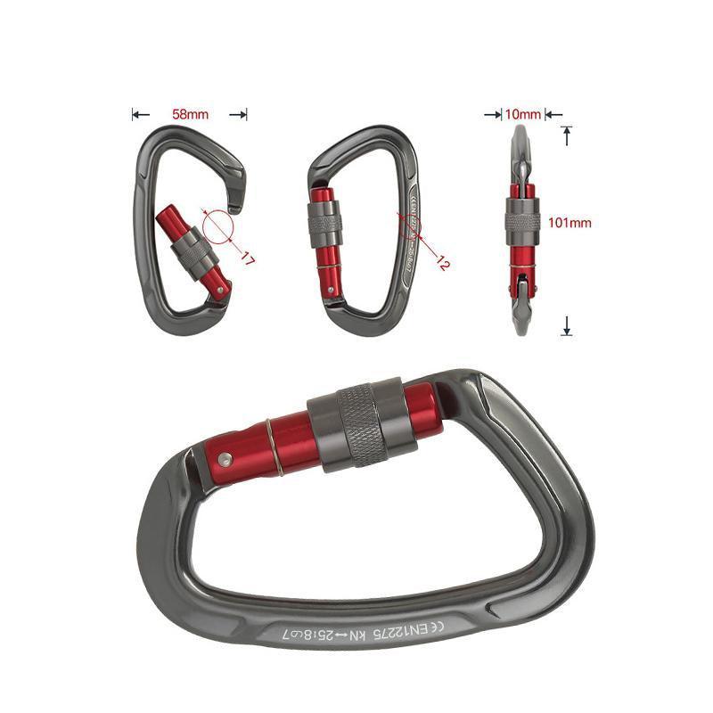25KN Screwgate Locking Rock Climbing Carabiner Clip Aluminum D Ring Hook Buckle - Red - Factory Direct Shop