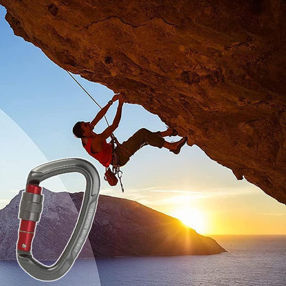 25KN Screwgate Locking Rock Climbing Carabiner Clip Aluminum D Ring Hook Buckle - Red - Factory Direct Shop