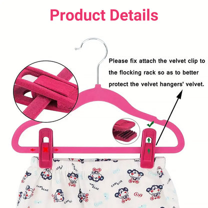 Clothes Drying Clips 20 Pack Velvet Flocking Trouser Pegs Hanger Grip Clamp Set - Rose Red
