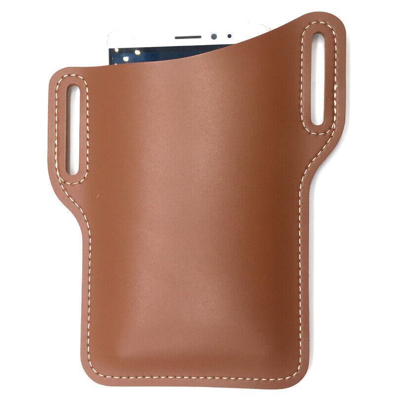 Men's Belt Clip Loop Holster Waist Bag Leather Pouch Cover Case For Phones AU - Dark Brown