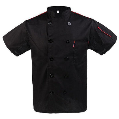 Black Unisex Mesh Sleeve Chef Coat Jacket Restaurant Hotel Cook Short Uniform - 2XL