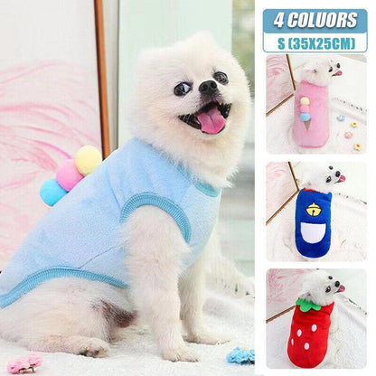 S Size Warm Winter Dog Clothes Soft Fleece Dog Jacket Pet Coat Sweater Cat Jumper - Red Strawberry