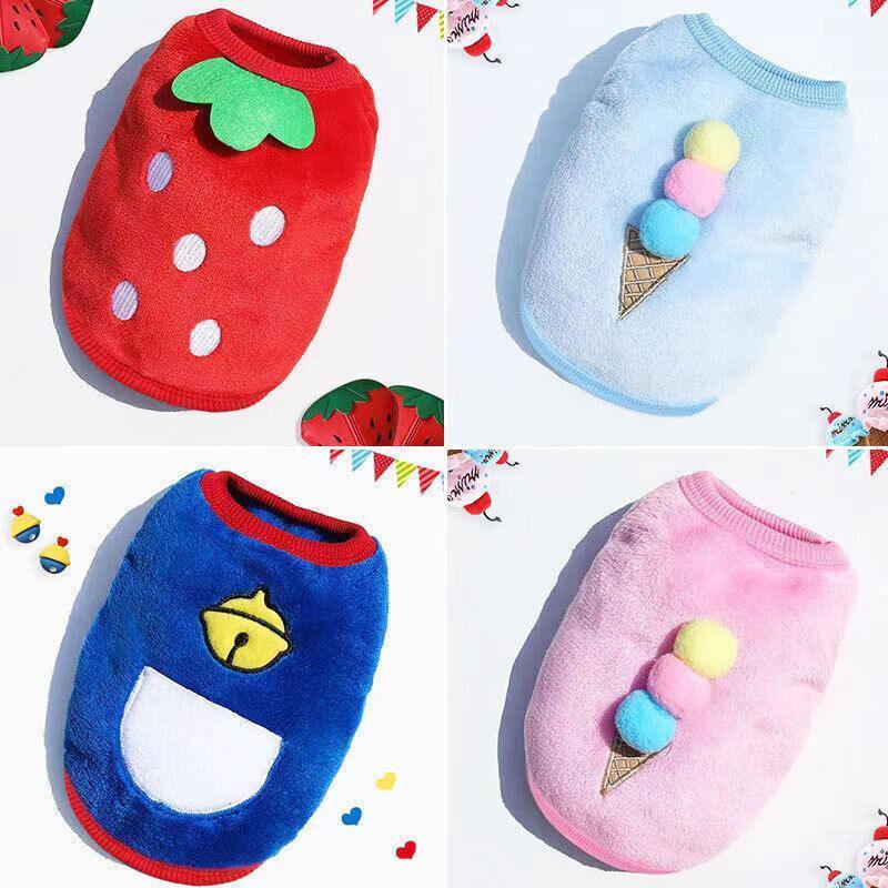 S Size Warm Winter Dog Clothes Soft Fleece Dog Jacket Pet Coat Sweater Cat Jumper - Red Strawberry