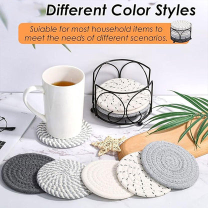 8PCS Round Cotton Woven Coaster Heat Resistant Thick Insulation Dining Table Mat - Grey