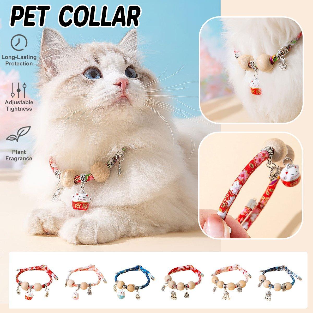 Camphor Wood Bead Collar with Bell Necklace for Cats and Dogs Pet Accessories - Pink - Longevity Lock - Factory Direct Shop