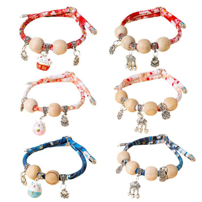 Camphor Wood Bead Collar with Bell Necklace for Cats and Dogs Pet Accessories - Red - Longevity Lock - Factory Direct Shop
