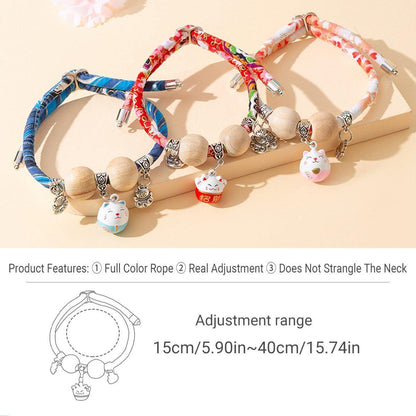 Camphor Wood Bead Collar with Bell Necklace for Cats and Dogs Pet Accessories - Red - Longevity Lock - Factory Direct Shop