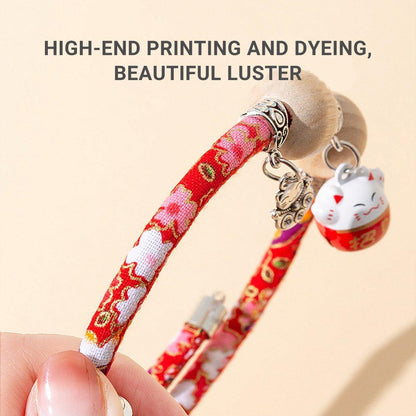 Camphor Wood Bead Collar with Bell Necklace for Cats and Dogs Pet Accessories - Red - Longevity Lock - Factory Direct Shop