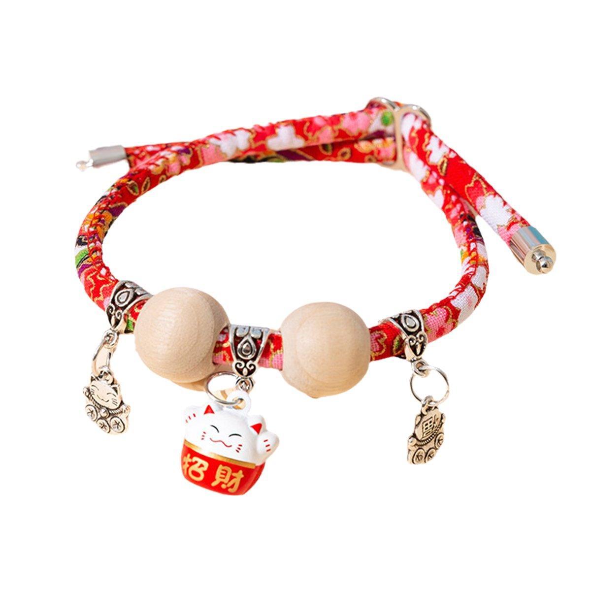 Camphor Wood Bead Collar with Bell Necklace for Cats and Dogs Pet Accessories - Red - Longevity Lock - Factory Direct Shop