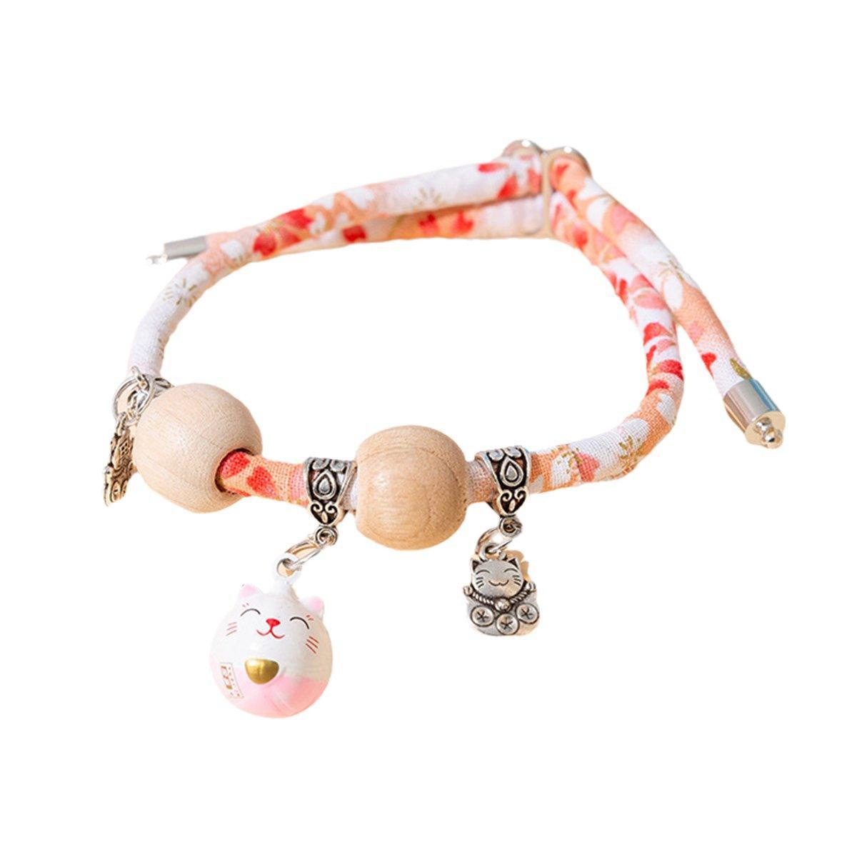 Camphor Wood Bead Collar with Bell Necklace for Cats and Dogs Pet Accessories - Red - Longevity Lock - Factory Direct Shop