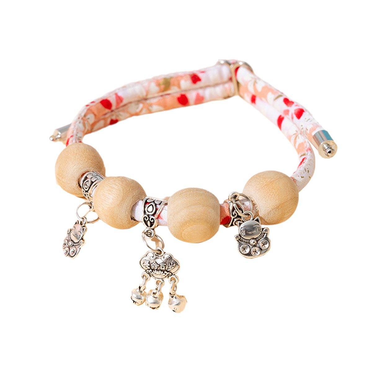 Camphor Wood Bead Collar with Bell Necklace for Cats and Dogs Pet Accessories - Red - Longevity Lock - Factory Direct Shop