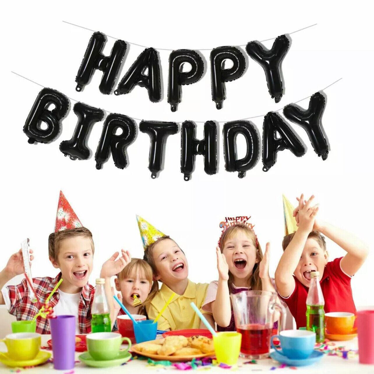 40Cm 3D Happy Birthday Letters Balloons Inflating Foil Banner Bunting Celebrate - Black