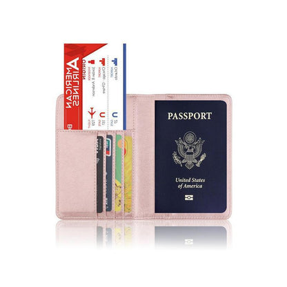 RFID Passport Holder Slim Leather Travel Wallet ID Card Cover Case for Men Women - Black