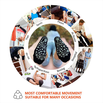 3 Pairs Ladies Women Sports Cotton Rich Pilates Yoga Non-Slip Grip Socks - Blue