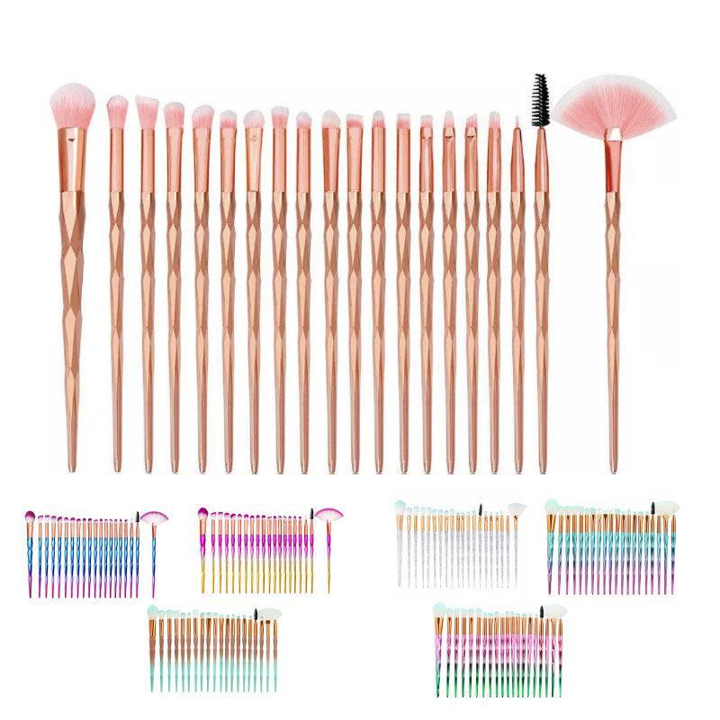 20 Pcs Eye Make-Up Brushes Diamond Unicorn Eyeshadow Eyebrow Blending Brush Set - Blue and Purple