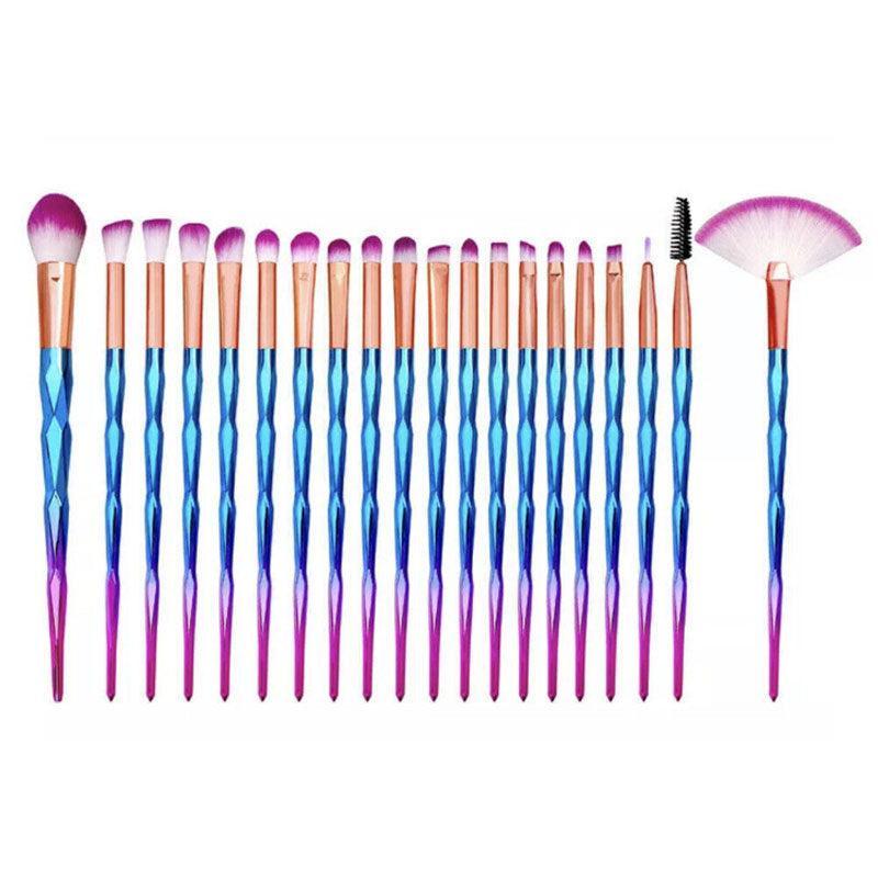 20 Pcs Eye Make-Up Brushes Diamond Unicorn Eyeshadow Eyebrow Blending Brush Set - Blue and Purple