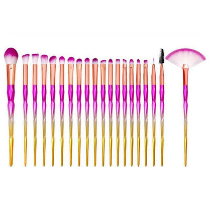 20 Pcs Eye Make-Up Brushes Diamond Unicorn Eyeshadow Eyebrow Blending Brush Set - Gold