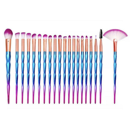 20 Pcs Eye Make-Up Brushes Diamond Unicorn Eyeshadow Eyebrow Blending Brush Set - Gold