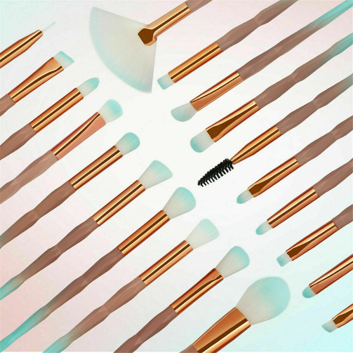 20 Pcs Eye Make-Up Brushes Diamond Unicorn Eyeshadow Eyebrow Blending Brush Set - Green and Pink