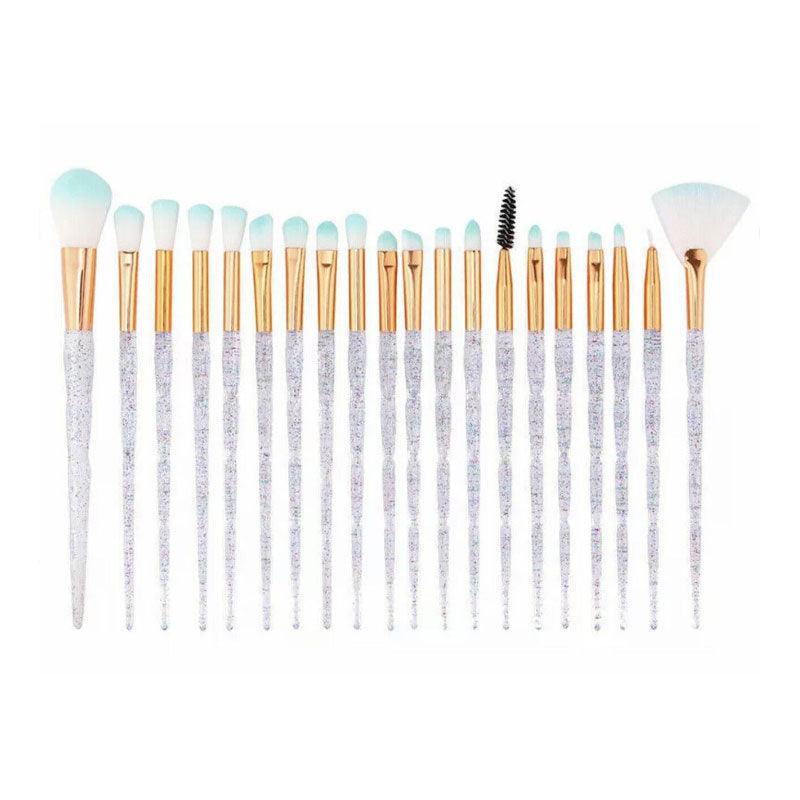 20 Pcs Eye Make-Up Brushes Diamond Unicorn Eyeshadow Eyebrow Blending Brush Set - Green and Pink