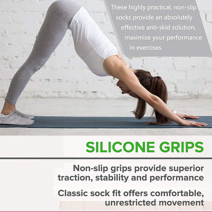 3 Pairs Ladies Women Sports Cotton Rich Pilates Yoga Non-Slip Grip Socks - Grey
