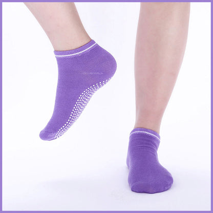 3 Pairs Ladies Women Sports Cotton Rich Pilates Yoga Non-Slip Grip Socks - Grey