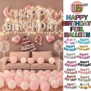 40Cm 3D Happy Birthday Letters Balloons Inflating Foil Banner Bunting Celebrate - Pink