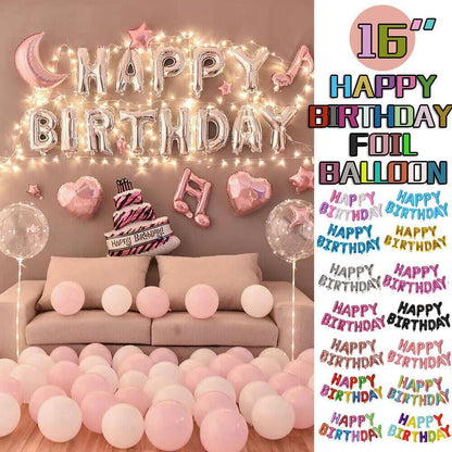 40Cm 3D Happy Birthday Letters Balloons Inflating Foil Banner Bunting Celebrate - Pink