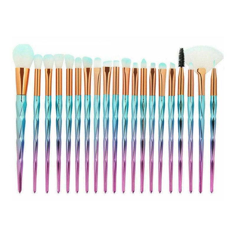 20 Pcs Eye Make-Up Brushes Diamond Unicorn Eyeshadow Eyebrow Blending Brush Set - Pink and Gold