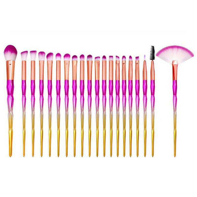 20 Pcs Eye Make-Up Brushes Diamond Unicorn Eyeshadow Eyebrow Blending Brush Set - Pink and Gold