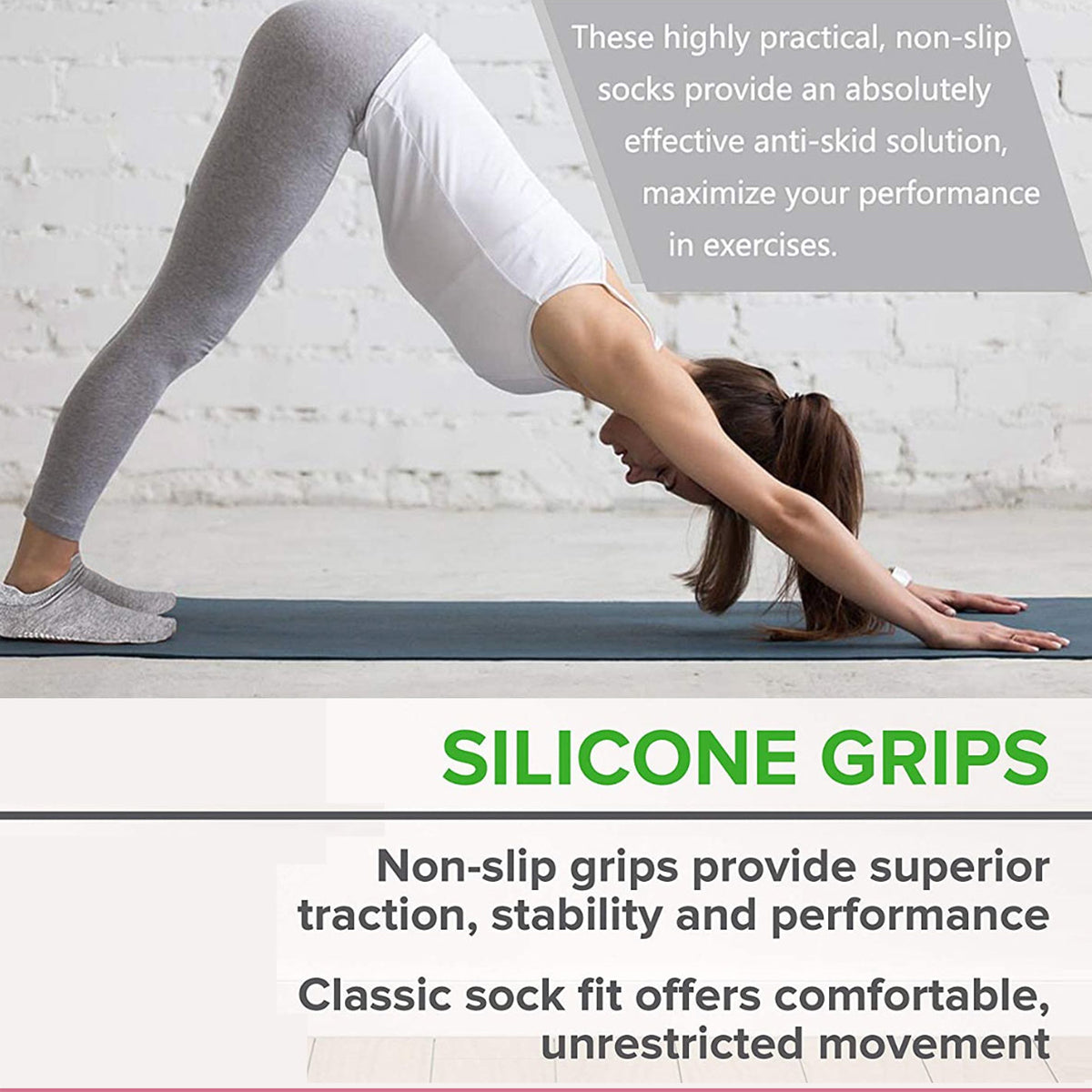 3 Pairs Ladies Women Sports Cotton Rich Pilates Yoga Non-Slip Grip Socks - Purple