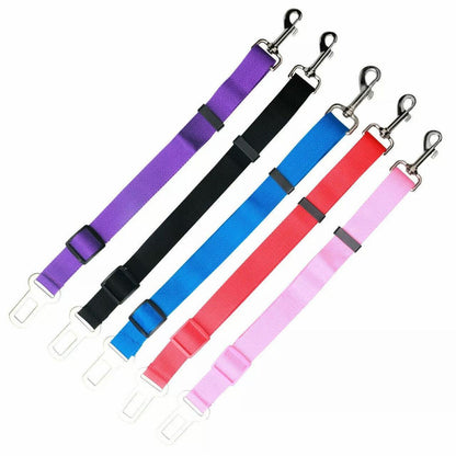 Adjustable Pet Harness Lead for Car Travel with Clip Attachment Nylon Restraint Strap - Red