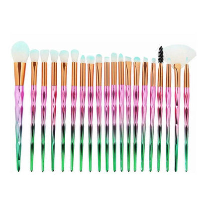 20 Pcs Eye Make-Up Brushes Diamond Unicorn Eyeshadow Eyebrow Blending Brush Set - Transparent