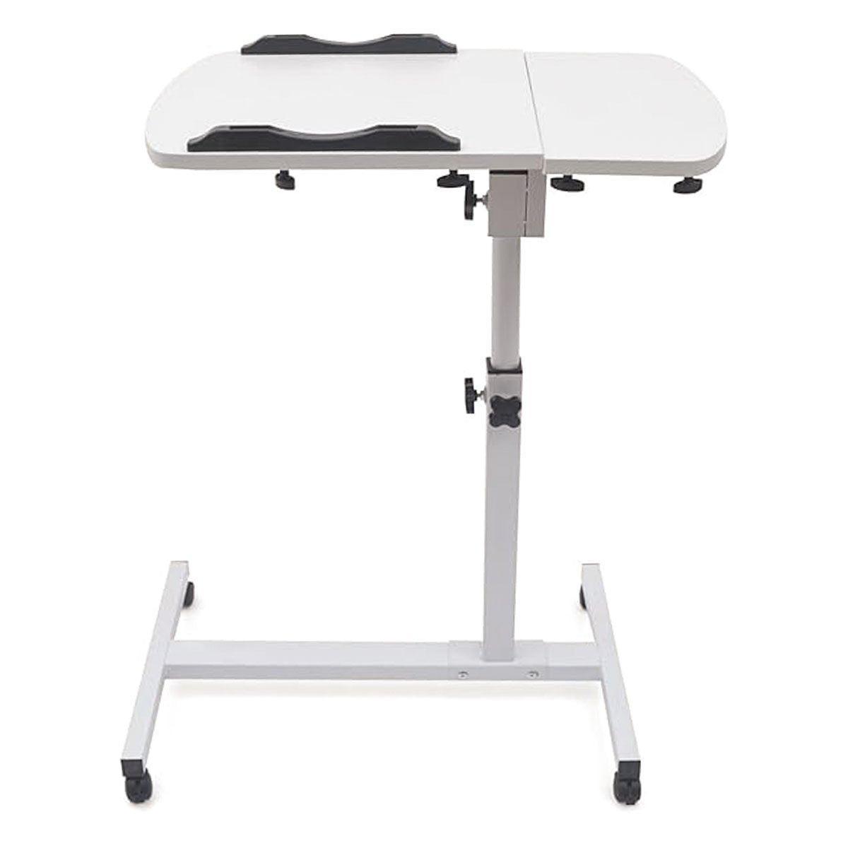 Adjustable Folding Computer Desk Stand Floor-Standing Movable Bedside Table - White