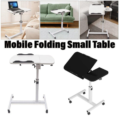 Adjustable Folding Computer Desk Stand Floor-Standing Movable Bedside Table - Black