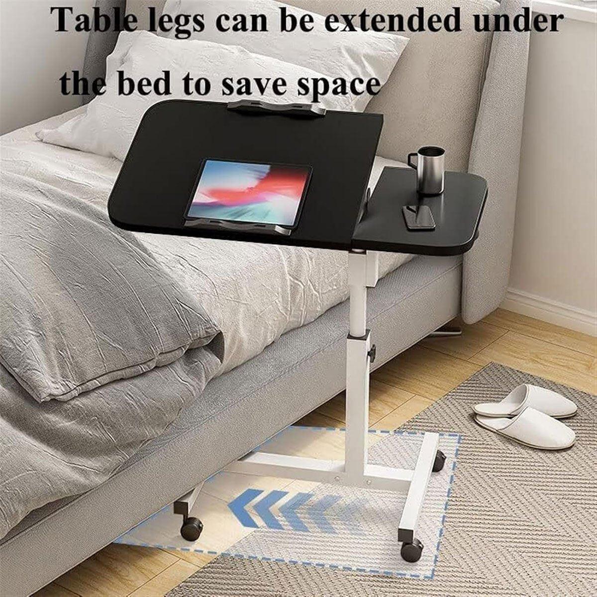 Adjustable Folding Computer Desk Stand Floor-Standing Movable Bedside Table - Black