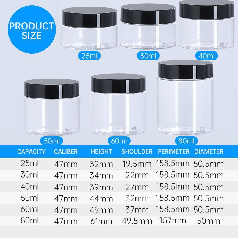 10pcs Wide Mouth Plastic Jars Black Lid Transparent Skin Care Cream Containers - 40ml