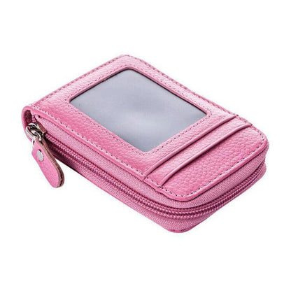 Rfid Blocking Leather Wallet Anti-Theft Credit Card Holder Men Women Coin Purse - Red