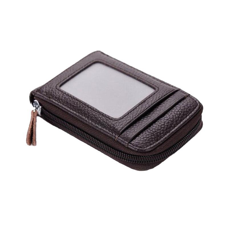 Rfid Blocking Leather Wallet Anti-Theft Credit Card Holder Men Women Coin Purse - Red