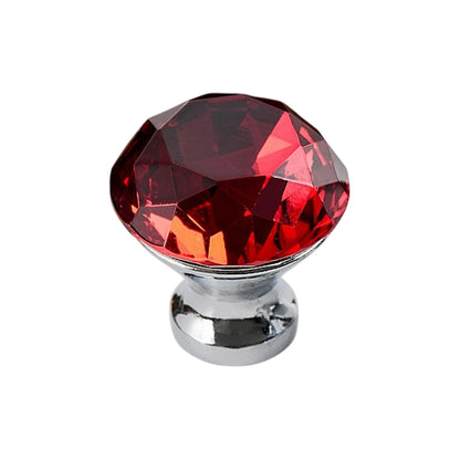 Door Knobs Handles Clear Crystal Diamond Glass Kitchen Cupboard Cabinet Pulls 40MM - Red-10PCS