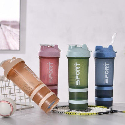 Powder Milkshake Drink Cup Sport Water Bottle 500Ml 3 Tier Protein Shaker Pill - Blue