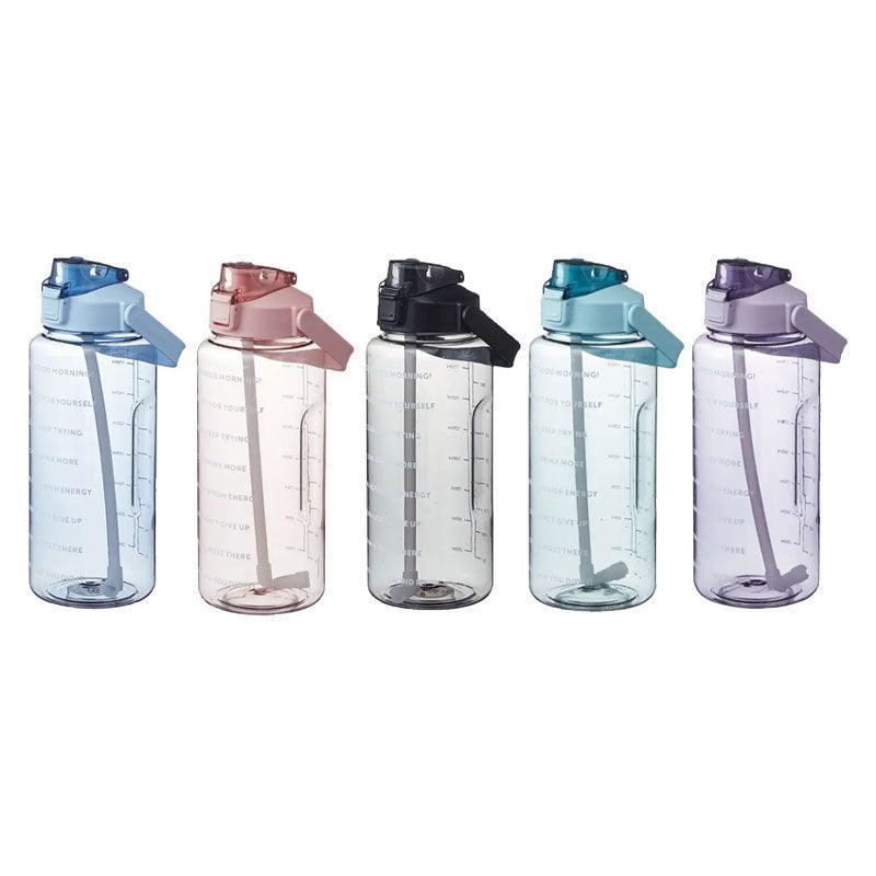 2L Water Bottle Straw Cup Motivational Drink Flask With Time Markings Sports Gym - Blue - Factory Direct Shop