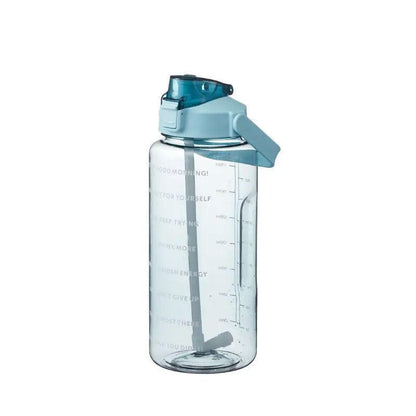 2L Water Bottle Straw Cup Motivational Drink Flask With Time Markings Sports Gym - Blue - Factory Direct Shop